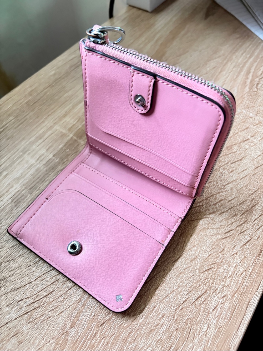 kate spade pink Saffiano zip coin pouch with keyring - Picture 3 of 4